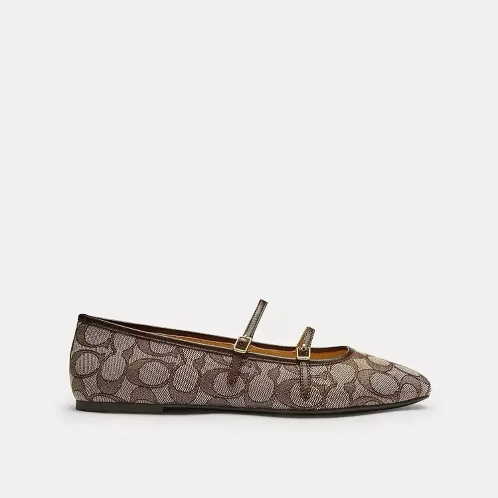 NEW Coach Woman Double Buckle Mary Jane Signature Jacquard Oak/Maple CFG640 us10